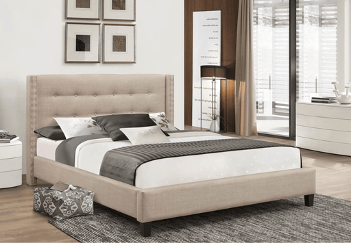 Pending - IFDC Full / Beige Fabric Platform Bed - Available in 3 Colours and Sizes