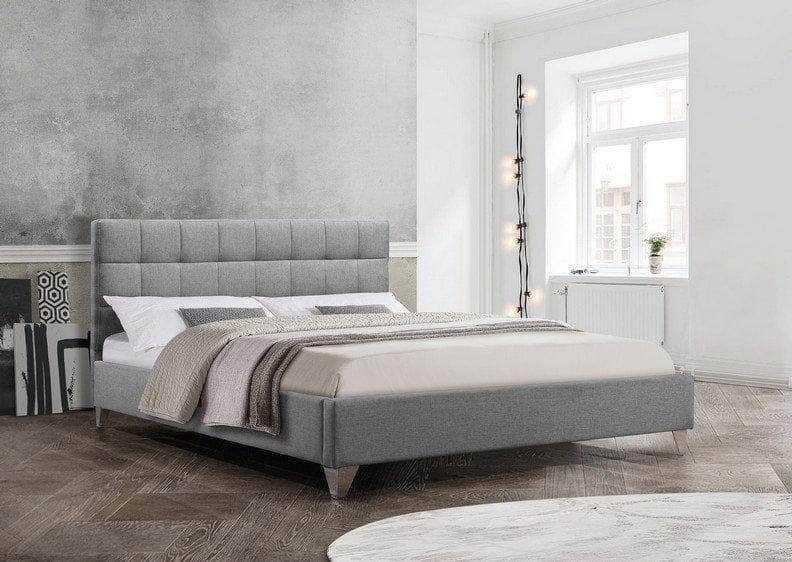 Pending - IFDC Grey Upholstered Bed with Chrome Legs - Available in 2 Sizes
