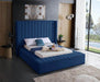 Pending - IFDC Queen / Blue Velvet Fabric Bed with Channel Tufting and 3 Storage Benches - Available in 2 Sizes and 3 Colours
