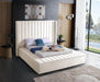 Pending - IFDC Queen / Creme Velvet Fabric Bed with Channel Tufting and 3 Storage Benches - Available in 2 Sizes and 3 Colours