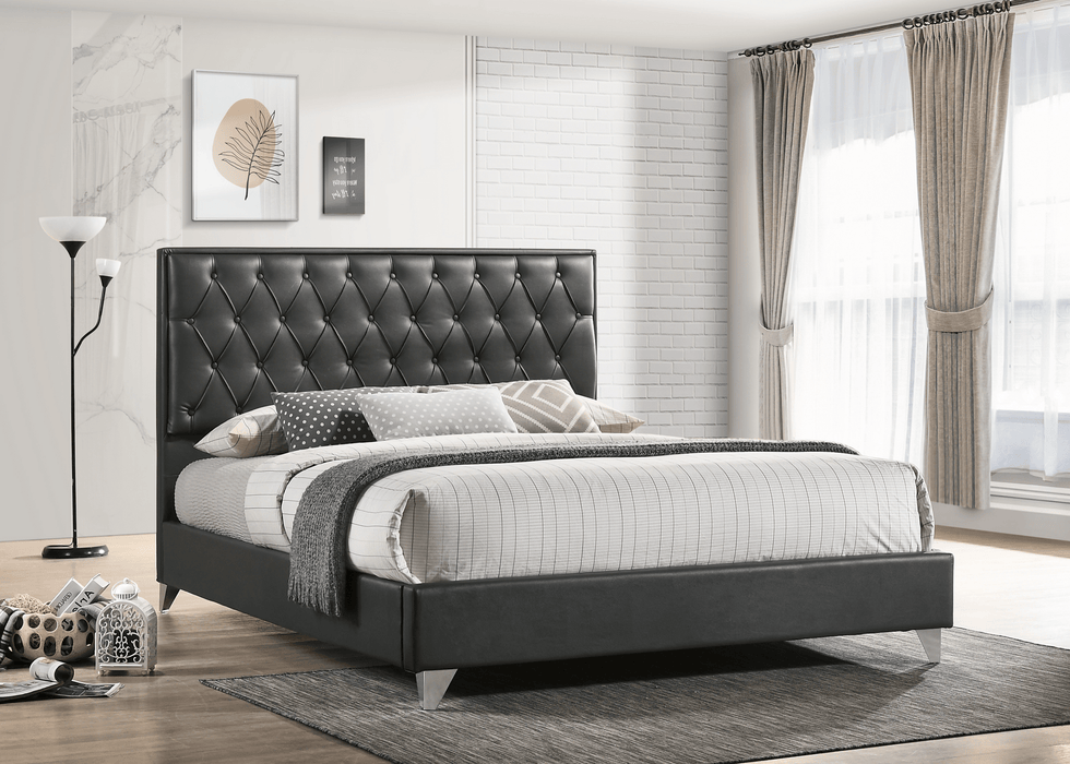 Pending - IFDC Queen / Dark Grey Bed With Diamond Pattern Button Details and Chrome Legs - Available in 2 Sizes and 2 Colours