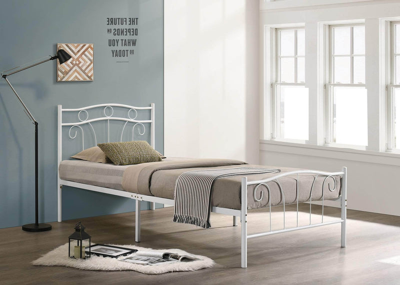 Pending - IFDC Twin / White Metal Platform Bed - Available in 2 Colours and Sizes