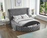 Pending - IFDC Velvet Fabric Bed with Deep Button Tufting and 3 Storage Benches - Available in 2 Sizes and 2 Colours