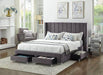 Pending - IFDC Velvet Fabric Wing Bed with Deep Tufting and Chrome Legs - Available in 3 Colours