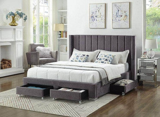 Pending - IFDC Velvet Fabric Wing Bed with Deep Tufting and Chrome Legs - Available in 3 Colours
