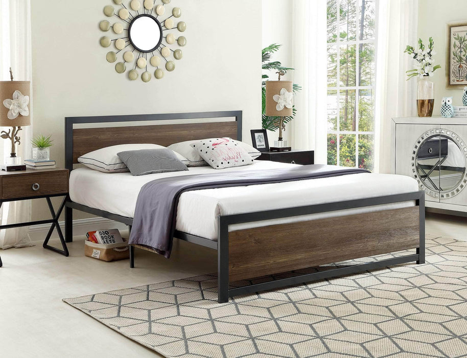 Pending - IFDC Wooden Panel Platform Bed with Grey Metal Frame - Available in 3 Sizes