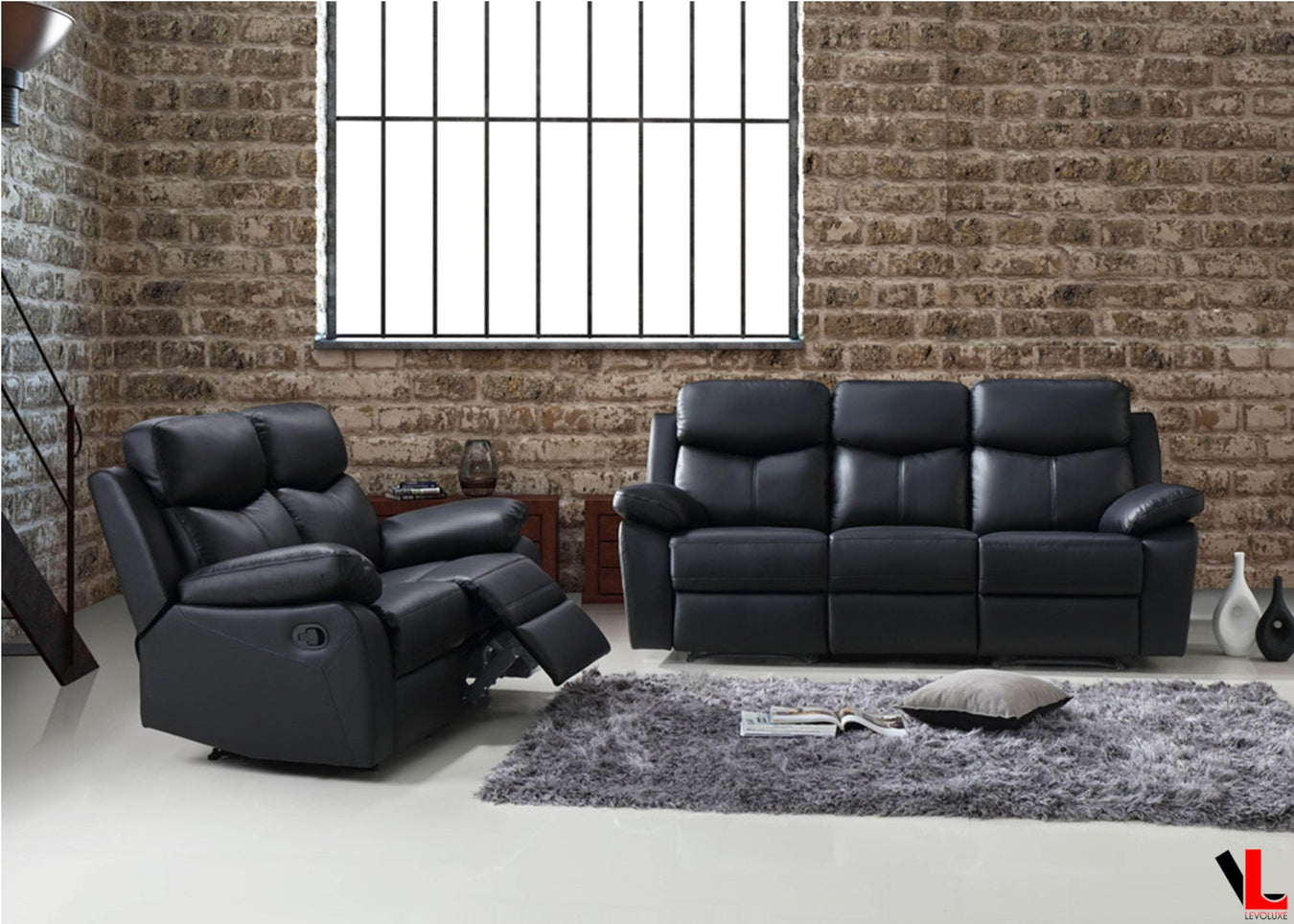 Levoluxe Aveon 2 Piece Pillow Top Arm Reclining Sofa and Loveseat Set in Leather Match, image 1