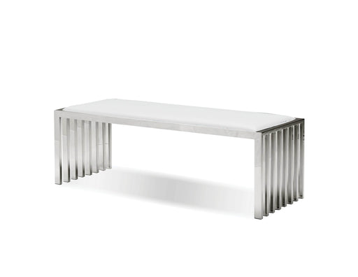 Mobital Bench White Kade Bench White Leatherette With Polished Stainless Steel
