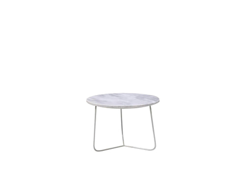  Mobital Tripoli 14" Round Small End Table with White Marble Top and White Powder Coated Base