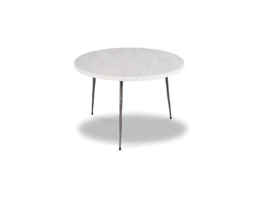 Mobital End Table White Volakas Marble Kaii 13" Low End Table With Distressed Forged Black Iron Legs - Available in 3 Colours
