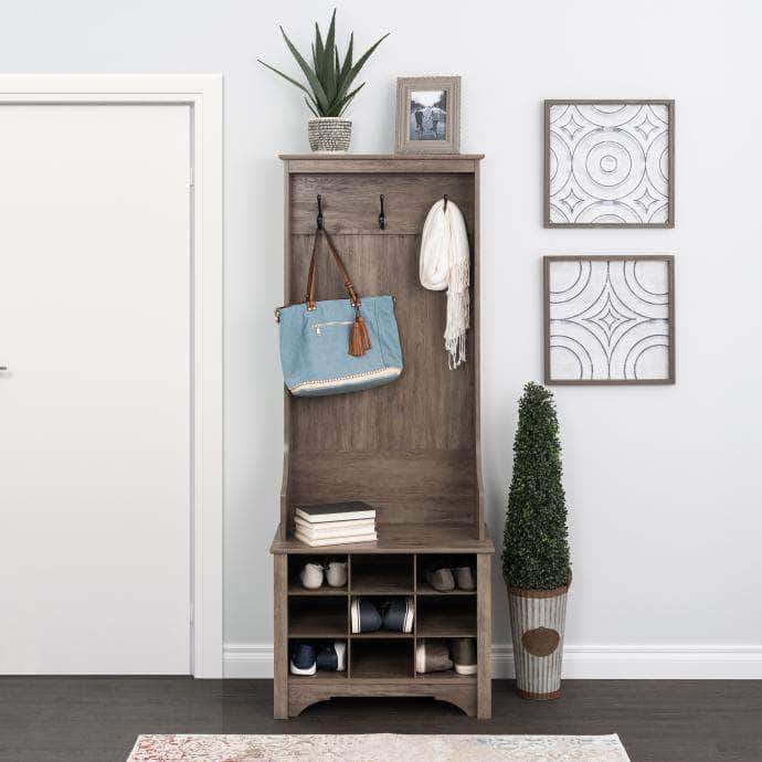 Pending - Modubox Drifted Grey Narrow Hall Tree with 9 Shoe Cubbies