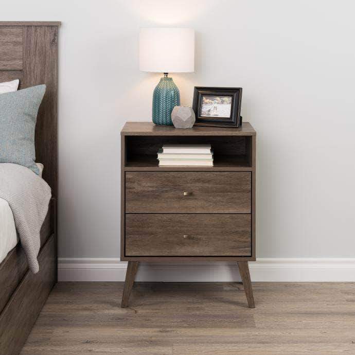 Milo Mid Century Modern 2-drawer Tall Nightstand with Open Shelf - Available in 4 Colours
