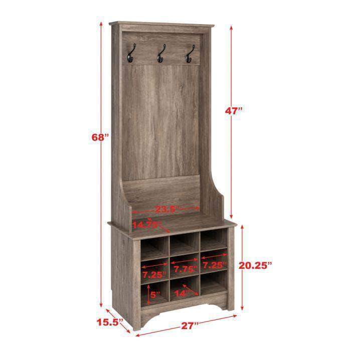 Narrow Hall Tree with 9 Shoe Cubbies - Available in 2 Colours