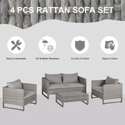 Pending - Outsunny 4 Piece PE Rattan Wicker Sofa Set Outdoor Conservatory Furniture Lawn Patio Coffee Table with Cushion, Grey