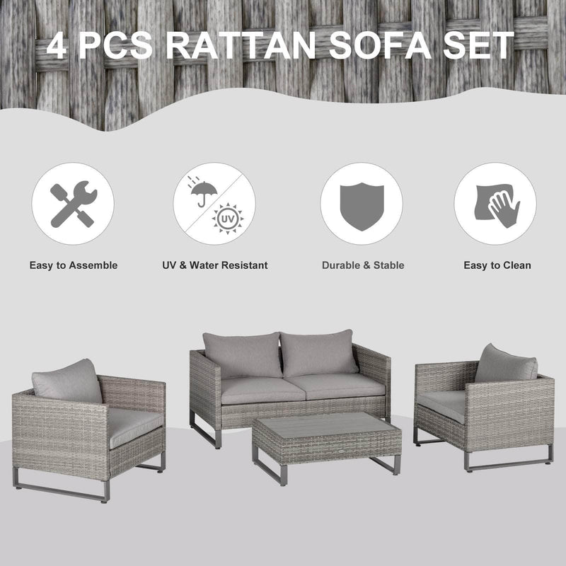 Pending - Outsunny 4 Piece PE Rattan Wicker Sofa Set Outdoor Conservatory Furniture Lawn Patio Coffee Table with Cushion, Grey