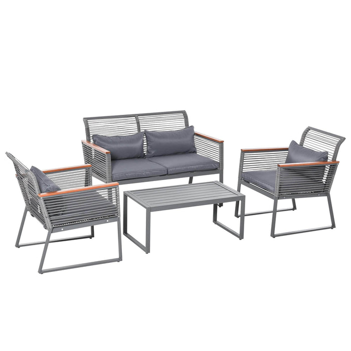 Pending - Outsunny 4 Piece Rattan Wicker Sofa Set Garden Conservatory Sofa Furniture w/ Steel Tea Table and Cushioned Grey