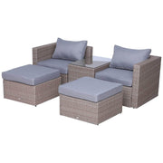 Pending - Outsunny 5 Piece Rattan Outdoor 2 Cushioned Single Sofa Chair Foot Stool Coffee Table Set