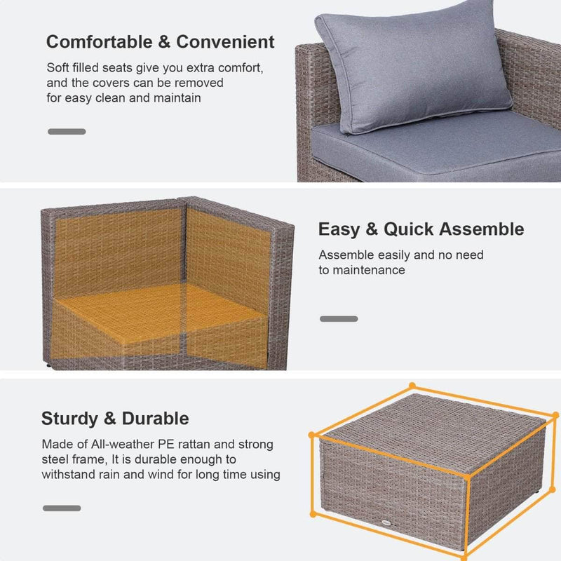 Pending - Outsunny 5 Piece Rattan Outdoor 2 Cushioned Single Sofa Chair Foot Stool Coffee Table Set