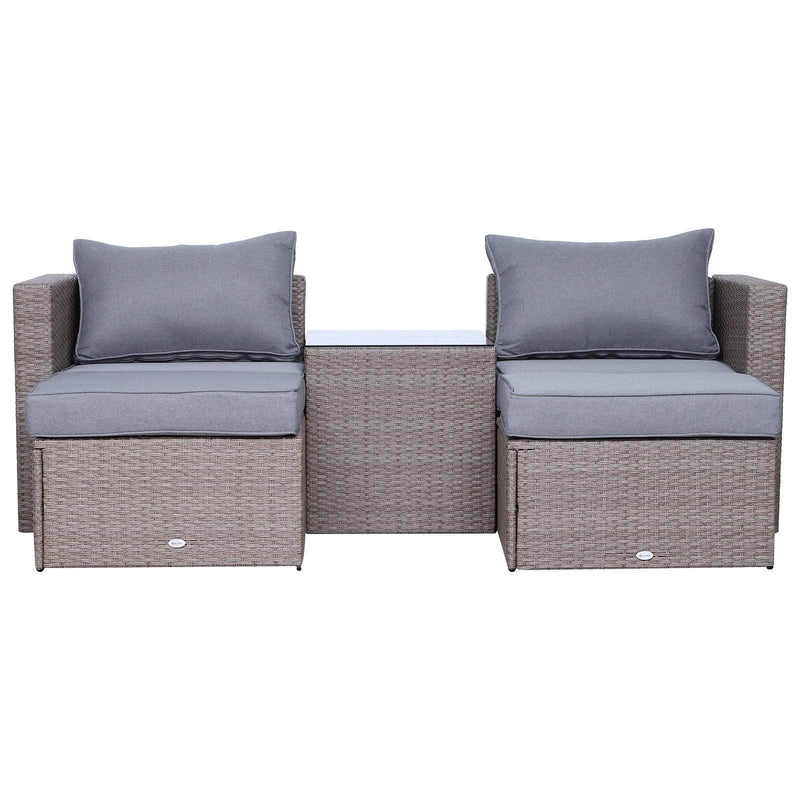 Pending - Outsunny 5 Piece Rattan Outdoor 2 Cushioned Single Sofa Chair Foot Stool Coffee Table Set