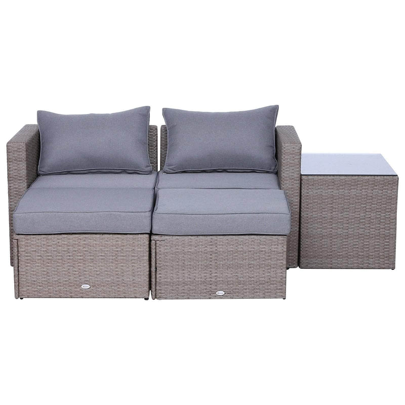 Pending - Outsunny 5 Piece Rattan Outdoor 2 Cushioned Single Sofa Chair Foot Stool Coffee Table Set