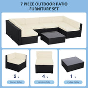 Pending - Outsunny 7 Piece Outdoor Wicker Sofa Set Patio Furniture All Weather Rattan Conversation Lounge Chair with Coffee Table Garden Couch Seat with Cushion Black Khaki