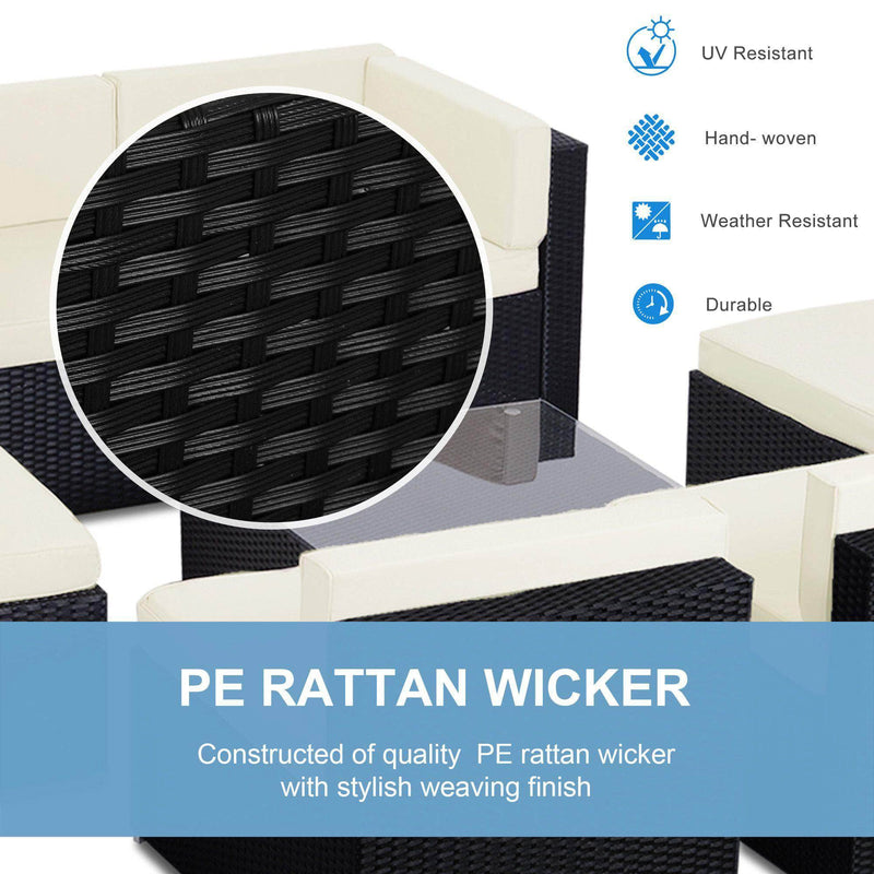 Pending - Outsunny 7 Piece Outdoor Wicker Sofa Set Patio Furniture All Weather Rattan Conversation Lounge Chair with Coffee Table Garden Couch Seat with Cushion Black Khaki