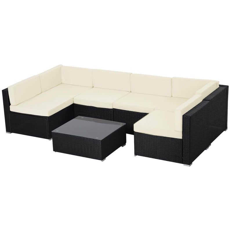 Pending - Outsunny 7 Piece Outdoor Wicker Sofa Set Patio Furniture All Weather Rattan Conversation Lounge Chair with Coffee Table Garden Couch Seat with Cushion Black Khaki
