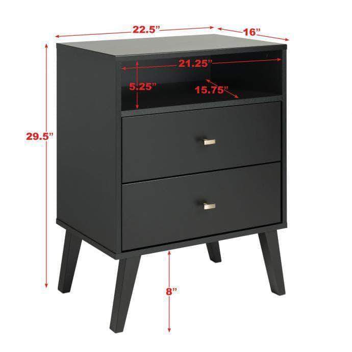 Milo Mid Century Modern 2-drawer Tall Nightstand with Open Shelf - Available in 4 Colours