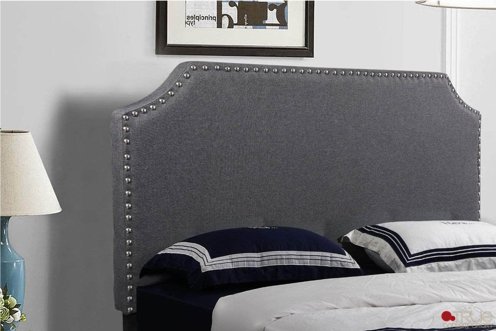 True Contemporary Markle Dark Grey Linen Upholstered Platform Bed with ...