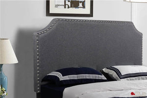 Markle Dark Grey Linen Platform Bed with Nailhead Trim Headboard