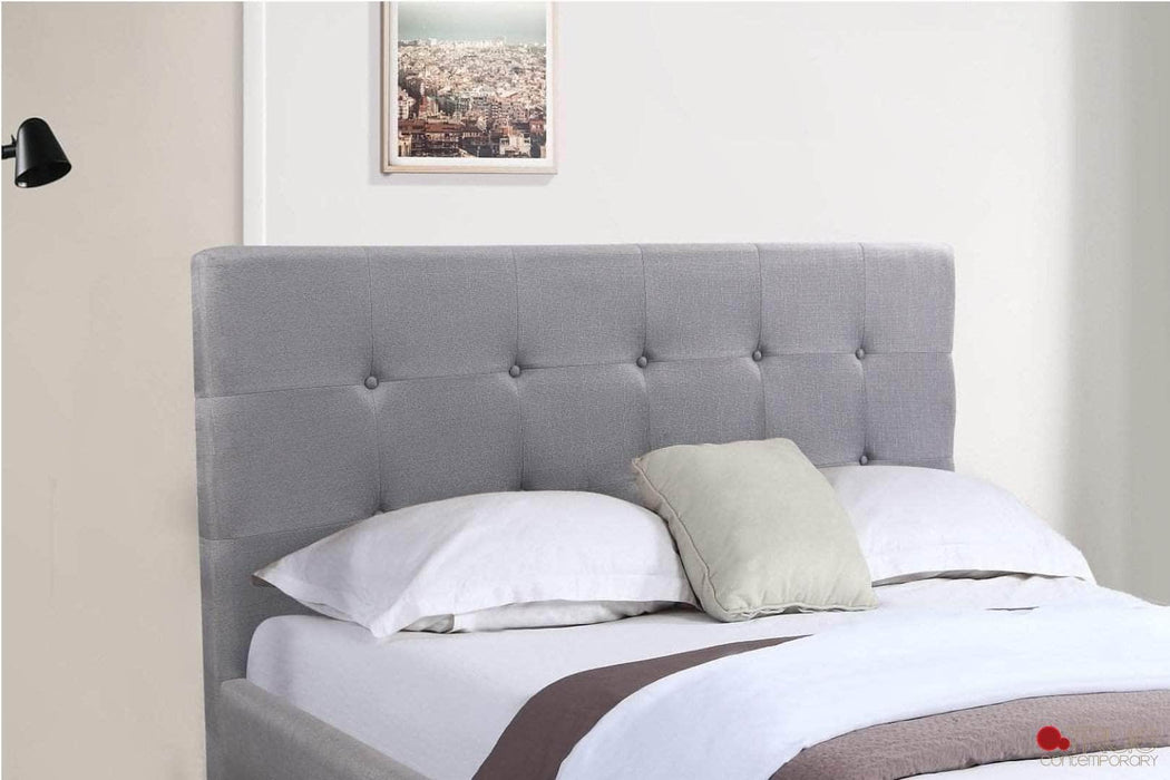 Victoria Grey Tufted Linen Platform Bed with Two Storage Drawers Headboard