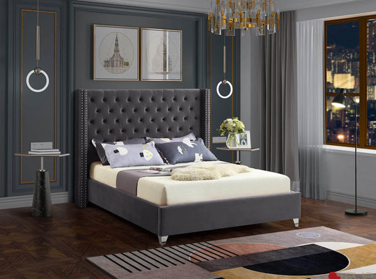 Pending - True Contemporary Queen Belle Grey Linen Tufted Wingback Platform Bed - Available in 2 Sizes