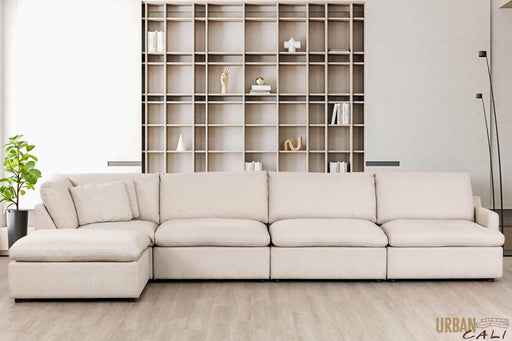 Pending - Urban Cali Left Facing Chaise Long Beach Modular L-Shaped Sectional Sofa with Ottoman in Axel Beige