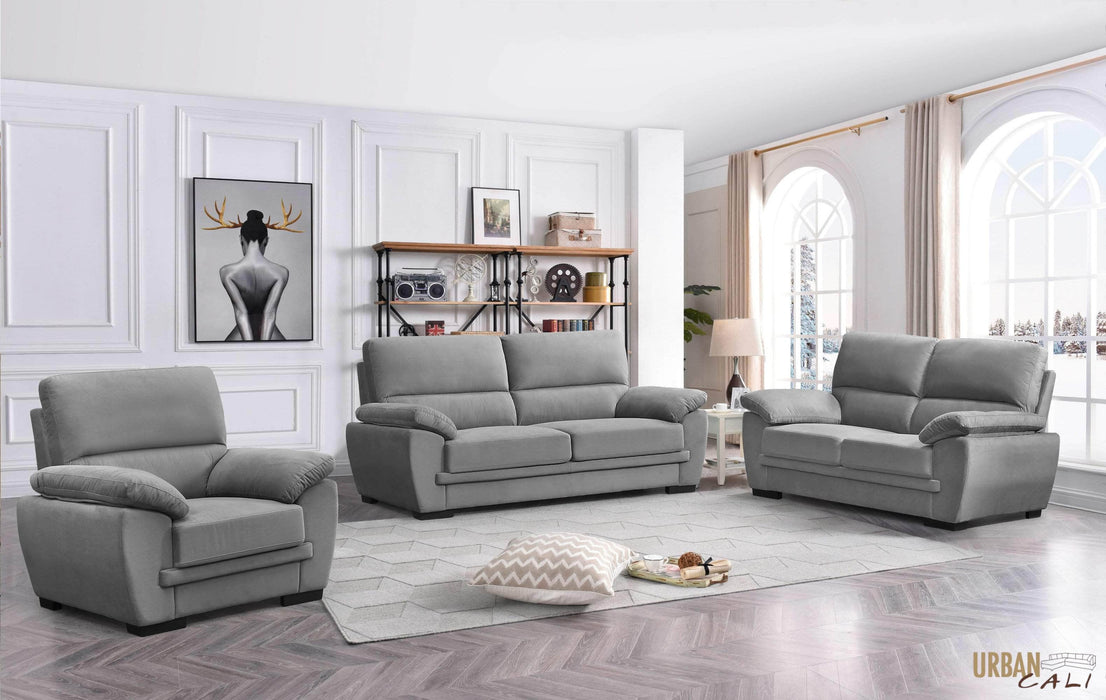 Pending - Urban Cali Light Grey Monterey 3 Piece Pillow Top Arm Sofa, Loveseat and Chair Set in Cotton Fabric - Available in 2 Colours
