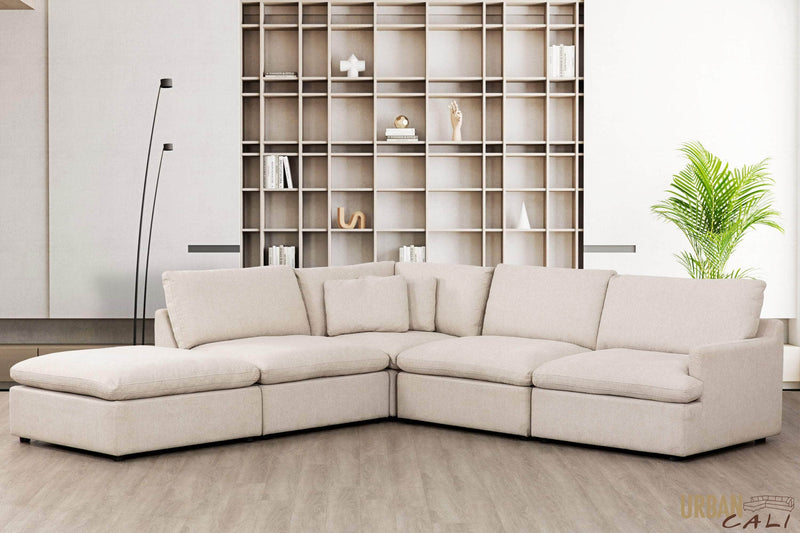 Pending - Urban Cali Long Beach Modular L-Shaped Sectional Sofa with Ottoman in Axel Beige