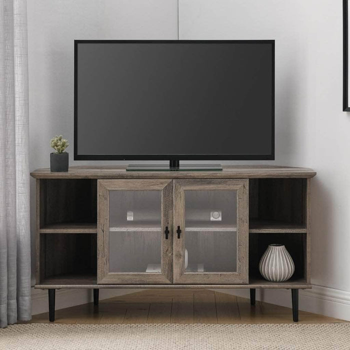 Pending - Walker Edison 48" Simple Glass Door Corner TV Console - Available in 2 Colours