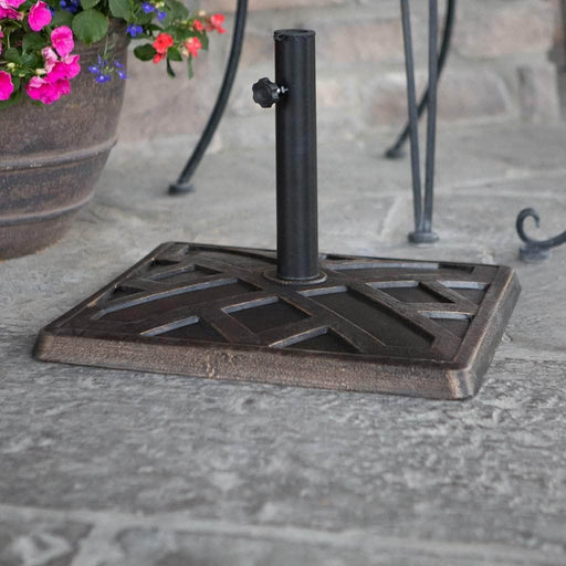 Pending - Walker Edison Antique Brown Square Outdoor Patio Umbrella Base - Available in 2 Colours