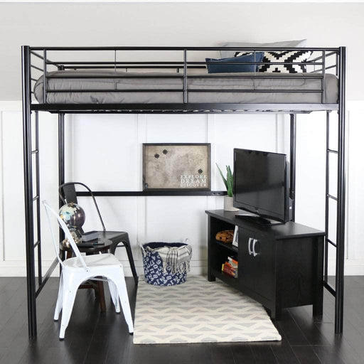 Pending - Walker Edison Bed Black Premium Metal Full Size Loft Bed - Available in 3 Colours