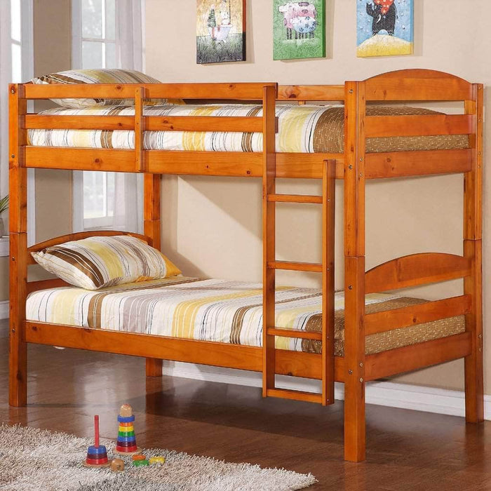 Pending - Walker Edison Bed Honey Solid Wood Twin over Twin Bunk Bed - Available in 6 Colours