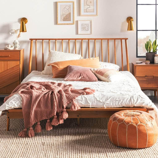 Pending - Walker Edison Bed Modern Wood Queen Spindle Bed - Available in 3 Colours