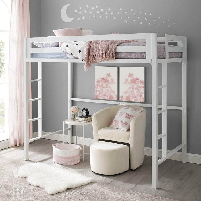 Pending - Walker Edison Bed Premium Deluxe Twin Metal Loft Bed - Available in 2 Colours