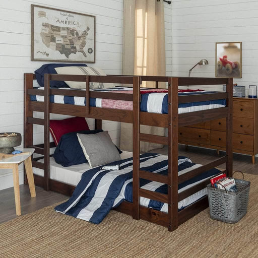 Pending - Walker Edison Bed Walnut Low Wood Twin Bunk Bed - Available in 3 Colours