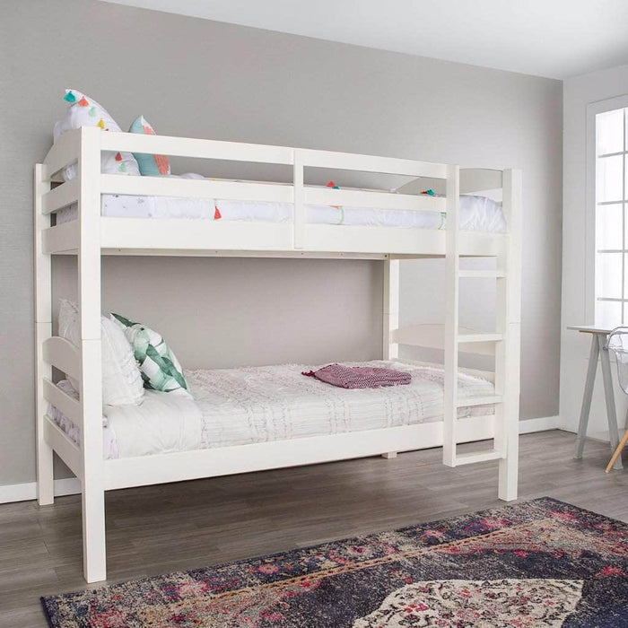Pending - Walker Edison Bed White Solid Wood Twin over Twin Bunk Bed - Available in 6 Colours