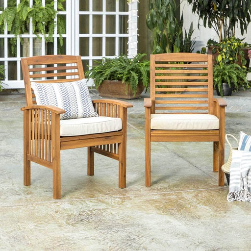 Pending - Walker Edison Chair Acacia Wood Outdoor Patio Chairs with Cushions, Set of 2 - Available in 3 Colours