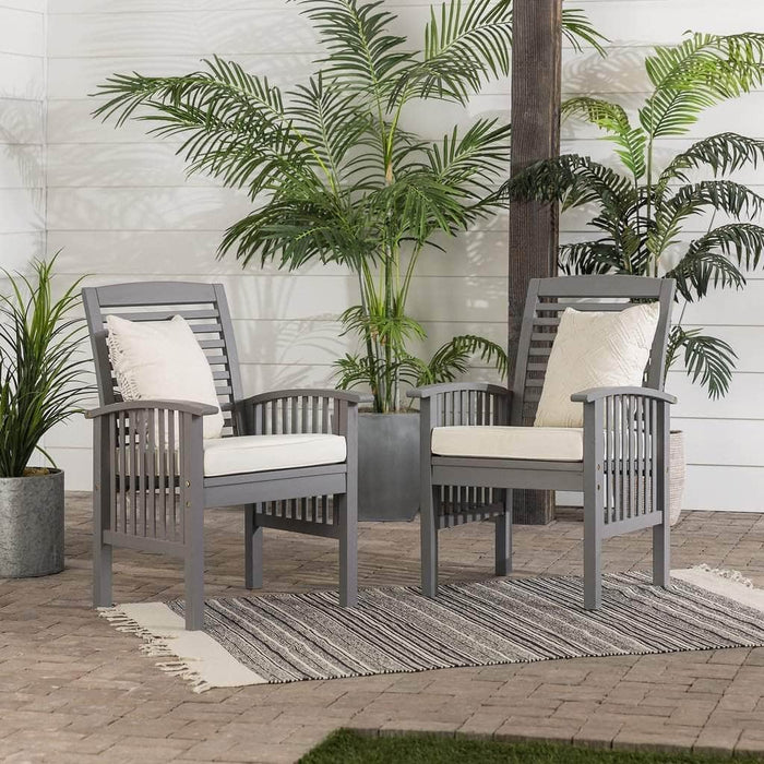 Pending - Walker Edison Chair Acacia Wood Outdoor Patio Chairs with Cushions, Set of 2 - Available in 3 Colours