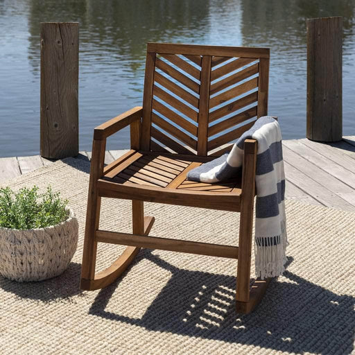 Pending - Walker Edison Chair Brown Outdoor Chevron Rocking Chair - Available in 3 Colours
