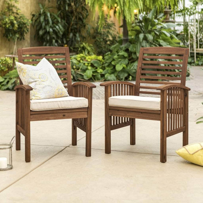 Pending - Walker Edison Chair Dark Brown Acacia Wood Outdoor Patio Chairs with Cushions, Set of 2 - Available in 3 Colours