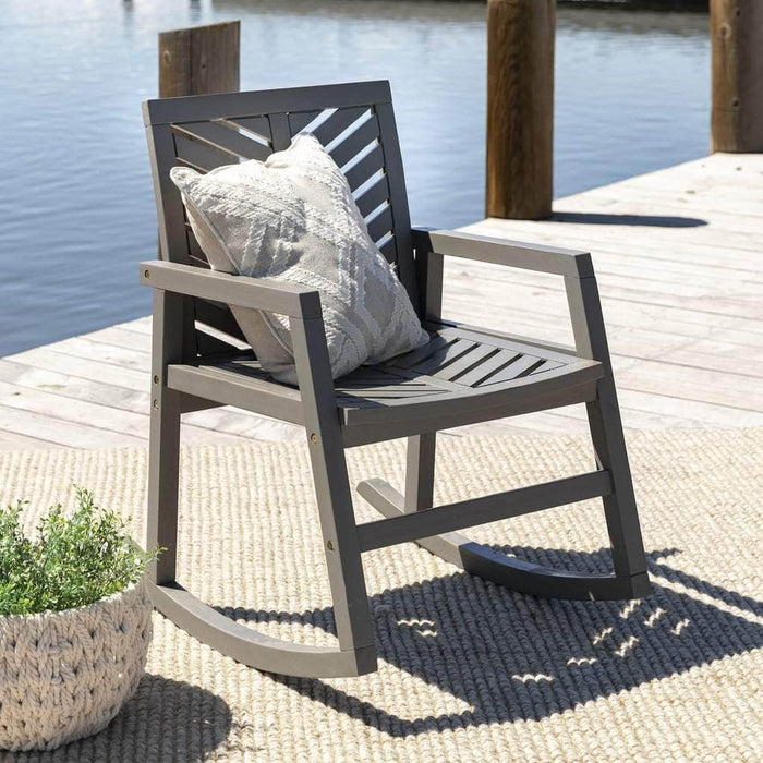 Pending - Walker Edison Chair Grey Wash Outdoor Chevron Rocking Chair - Available in 3 Colours