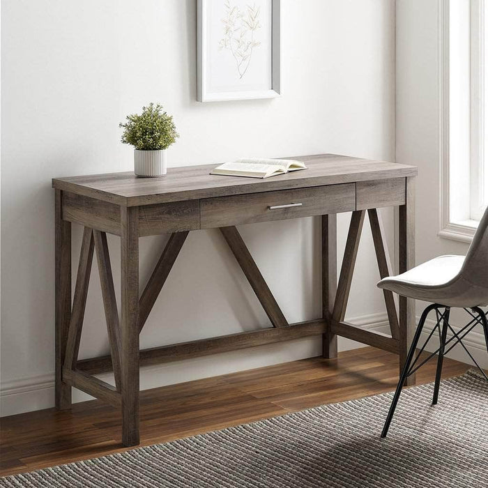 Pending - Walker Edison Desk Grey Wash 46" A Frame Modern Farmhouse Wood Computer Desk with Drawer - Available in 3 Colours