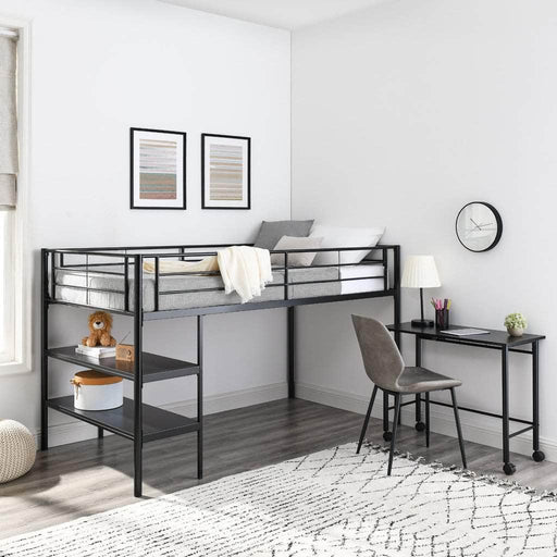 Pending - Walker Edison Desk Premium Metal Twin Low Loft Bed with Desk - Available in 2 Colours